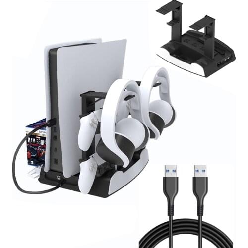 For PS5 Vertical Cooling Fan Stand with Game Slot 3 Hub Port Dual Controller Charger Charging Station For SONY Playstation 5