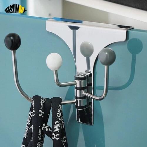 Stainless Steel Door Hook Multifunctional Coat Hanger 3 Hooks Home Organizer Over Kitchen Cabinet Door Towel Rack Bar Hanging