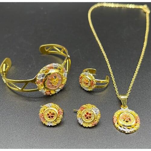 Dubai Jewelry Sets for Kids African Baby Bangles France Girls Arab Child Ethiopian Gold Small Rings Earrings Colorful Gift