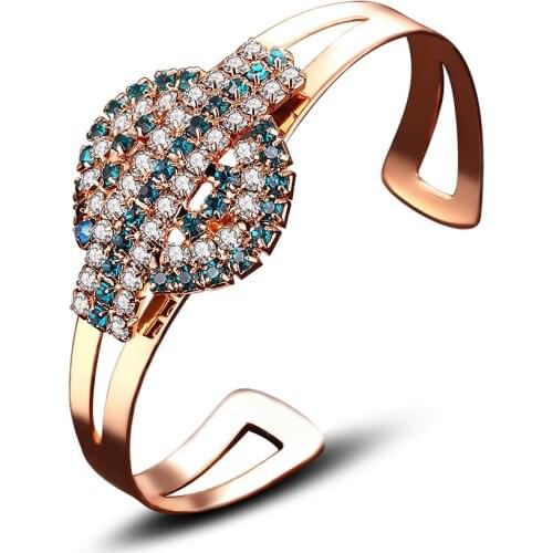 2017 New Bohemia Watch shape rose gold color Bracelet for Woman Tile full crystal Zinc Alloy Open Bracelet Birthday Jewelry