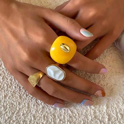 Ingemark Korea New Colorful Transparent Acrylic Rhinestone Resin Ring Geometric Open Rings for Women Girls Party Jewelry 2021