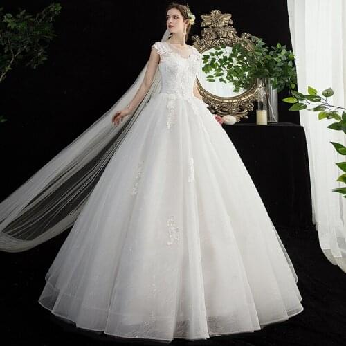 New O neck Ruched Vintage Lace Appliques Woman Cheap Wedding Dresses Ball Gown Wedding Gowns Bridal Dress robe de soiree