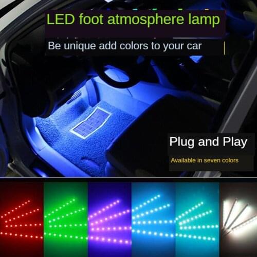 4pcs Car RGB Strip Interior Light Lamps with Remote RF Controler DC 12V with Cigarette Lighter Under Dash Lighting Kit