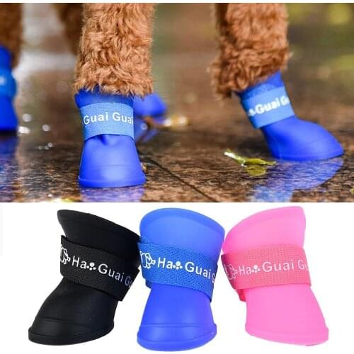 4pcs Pet Dog Rain Shoes Anti Slip Waterproof Pet Dog Cat Rain Shoes Silicone Boots S/M/L