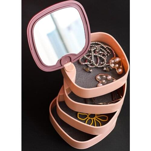 4 Layer 360 Degree Rotating Storage Box Cosmetics Organizers Jewelry Organizer Storage Box Desktop Organizer with Mirror Lid