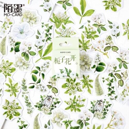 20packs wholesale Box fresh hand account plant stickers Gardenia blossom Mini packing Packaged Stickers 4CM