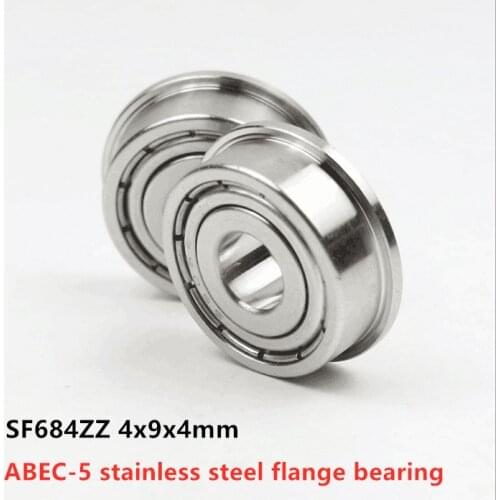 50pcs/lot ABEC-5 SF684ZZ 4x9x4 stainless steel flange ball bearing Miniature SF684 -2Z 4*9*4mm