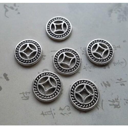50pcs/lot Vintage Tibetan Silver Coin Shape Loose Spacer 10mm Hollow Out Wheel Thin Separation Beads Space DIY Jewelry Findings