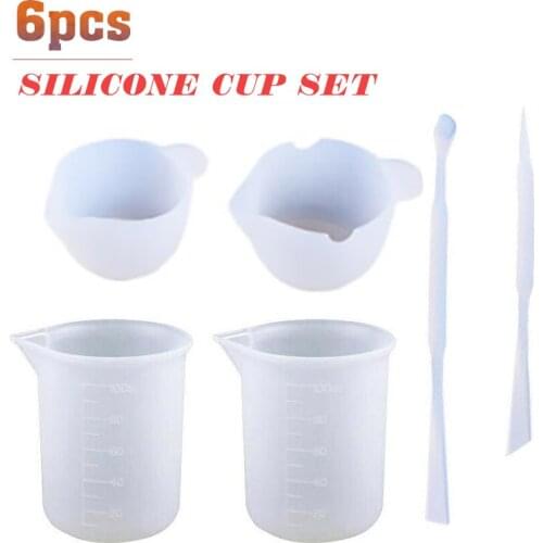 6Pcs Silicone Mold Epoxy Resin Tools Reusable Mixing Measuring Cups DIY Jewelry Making Stick Handmade Accessories