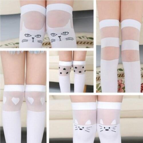 White school girls socks cotton knee high long socks cartoon star/heart/stripe design princess socks Knee-high stockings