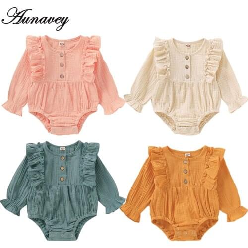 NEW 2020 Newborn Baby Girl Solid Romper Bodysuit Jumpsuit Playsuit Clothes Outfit Set Cotton Linen Clothes Outfit