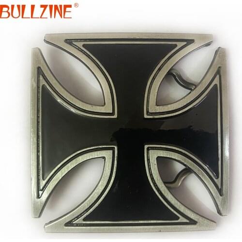 Bullzine black Chopper cross COWBOY jeans gift belt buckle with silver finish FP-03186 for 4cm width belt drop shipping