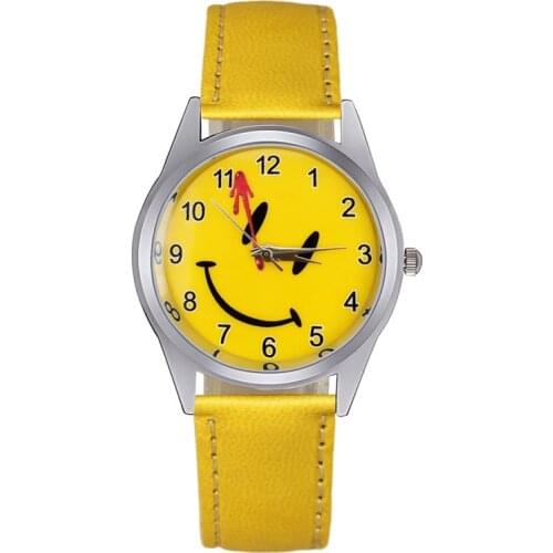 Cute Cartoon pretty Smiley face style Childrens Watches Womens Students girls Boys Quartz Leather strap Wrist Watch JC93