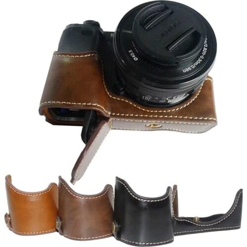 PU Leather case Camera Bag half body cover For SONY A6400 A6600 portable shell With Battery Opening