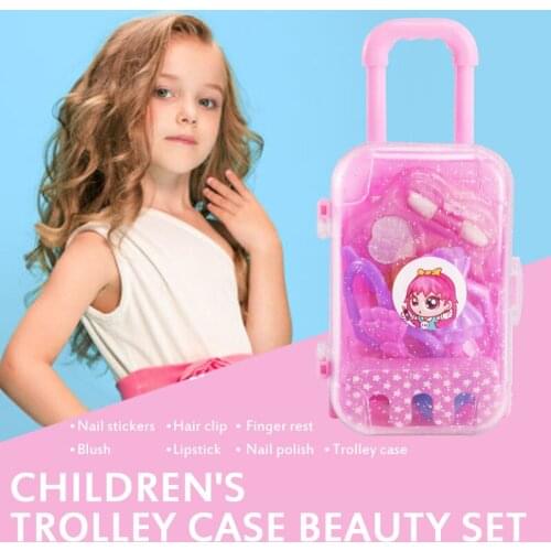 Childrens Cosmetics Water-soluble Makeup Set Trolley Case Handbag Girl Non-toxic Nail Polish Play House Toys Gift Christmas