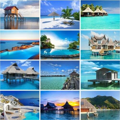 EverShine Diamond Painting Seaside Landcape Diamond Embroidery House Cross Stitch Bead Picture Kits Rhinestones Art Wall Decor