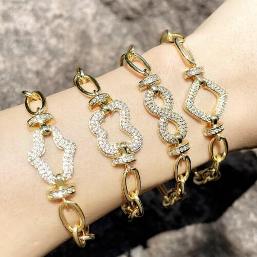 EYIKA Gold Plated Zircon Crystal Heart Star Fatima Hand Femme Bracelet Chunky Curb Link Chain Butterfly Bangle Hip Hop Jewerly