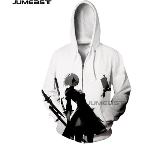 Jumeast Brand Men/Women 3D Printed NieR Automata Long Sleeve Jacket Sport Pullover Fashion Spring Zipper Hoodies