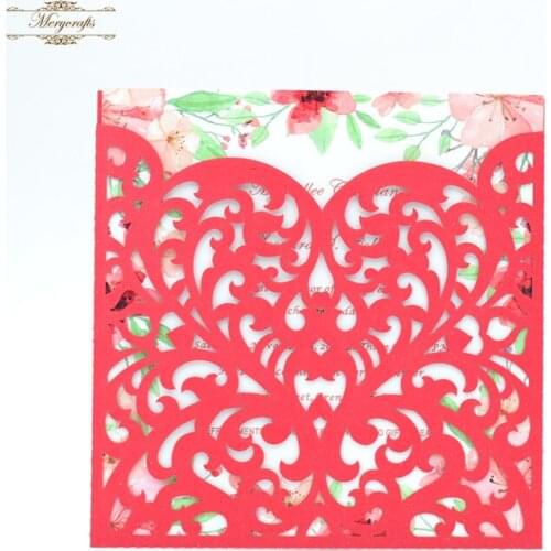 Laser cut heart-shaped design pocket wedding invitation cards