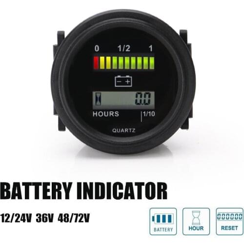 Round LED Hour Meter With Led Battery Indicator Gauge 12V 24V 36V 48V 72V For Car Tractor Sweeper