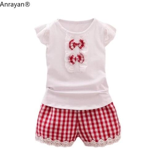 Summer Fashion Baby Girls Clothes Children Lace Bow T-shirts Lattice Shorts Toddler Cotton Clothing Infant Tracksuits Kids Suit
