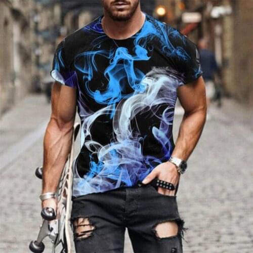 Color smoke printing summer new mens T-shirt top casual short-sleeved T-shirt fashion digital mens T-shirt T-shirt 2021