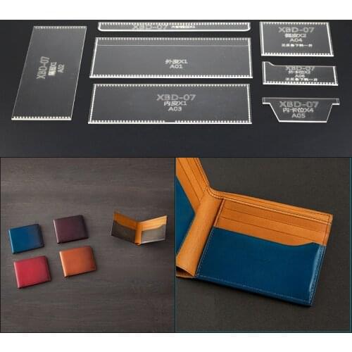 7PCS/Set Clear Acrylic Wallet Pattern Stencil Template Set Leather Craft Handmade Pocket Purse Herramientas Para Trabajar Cueto