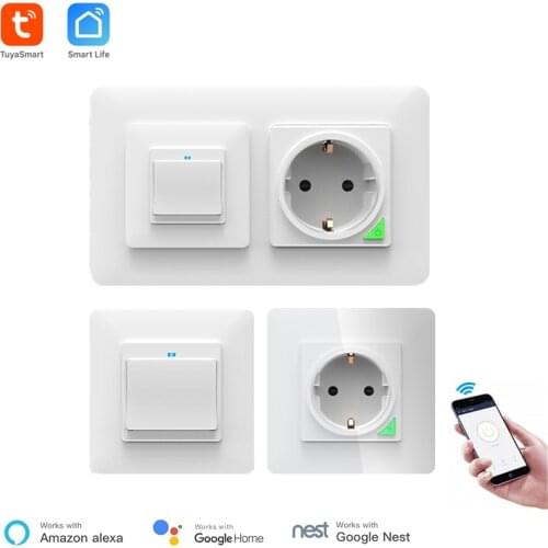 Tuya Smart WiFi Wall Outlet & Light Switch 2 In 1 Wireless Remote Control EU standard Alexa Google Home Compatible Smart Home