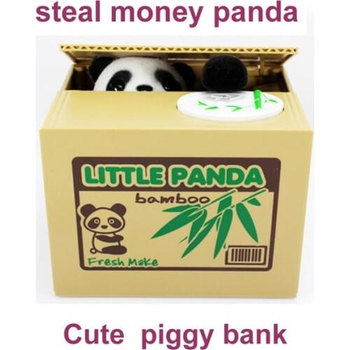 2017 New Cute Panda Automatic Stole Coin Piggy Bank Size Money Saving Box Moneybox Gifts Gag Novelty toys for kids FSWOB