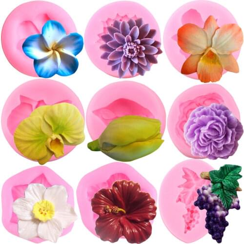 Orchid Flower Rose Silicone Molds Chocolate Candy Polymer Clay Plumeria Peony Tulip Cupcake Topper Fondant Cake Decorating Tools