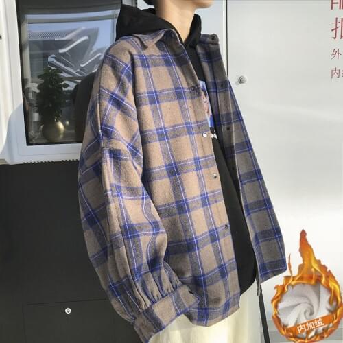 Autumn New Plaid Shirt Men Warm Thick Retro Fashion Wool Jacket Coat Man Casual Loose Long-sleeved Shirt Male Clothes