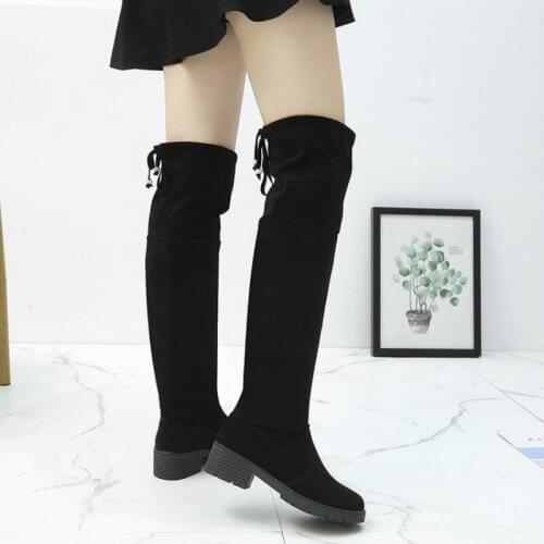 Okkdey 2020 autumn and winter suede over the knee elastic boots ladies round toe thick heel faux wool fashion boots