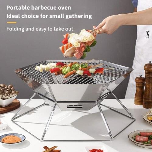 Foldable Camping Grill Stainless Steel Portable Barbecue Stand Campfire Station Hexagon Fire Pit Household Wood Charcoal Oven