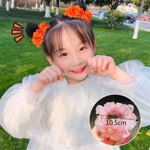 Flower Head Rope High Quality Elastic Hair Bands 2Pcs/Lot Pearl Scrunchie Show Decoration Kids Rubber Headwear Girls Headdress