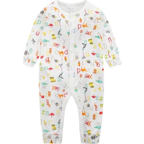 Y393 Baby Conjoined clothing spring new cotton boy and girl Long-sleeved diagonal open button piece of clothes Alphabet jersey