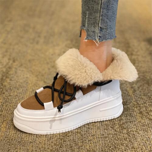 PXELENA High Quality Genuine Leather Real Fur Snow Boots Women Flat Platform Non Slip Winter Warm Ankle Boots Plush 2020 Shoes
