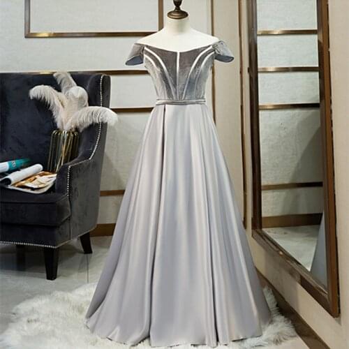 Vestido De Festa Sexy Scoop Neck Evening Dress Robe De Soiree 2020 High Quality Gray Evening Dresses Long Dress Real Photo