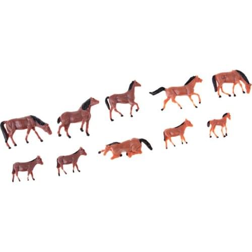 10 Pieces 1/87 Horses Model Painted Animal Figure for Miniature Model Train Layout Farm Zoo Wild Animal model