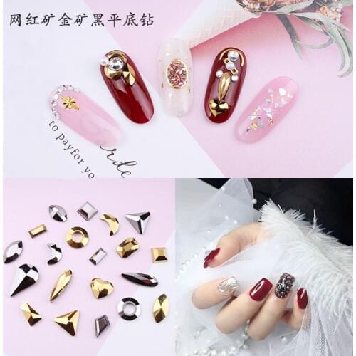 1440pcs/bag nail jewelry shaped flat diamond network red ore gold mine black glass diamond