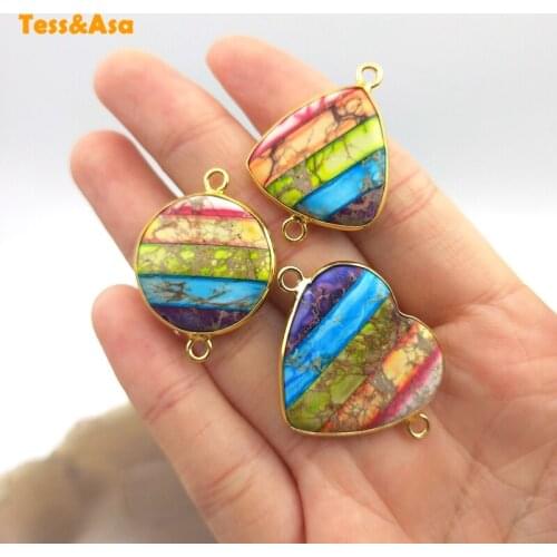 3pcs Natural Emperor Stones Heart Shaped Stone Pendants Gold Diplopore Connector Charm Woman Jewelry Necklace Bracelet Making