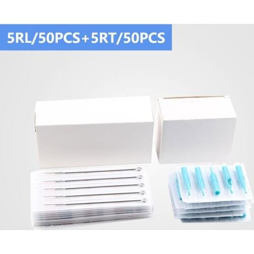5RL+5RT) 50 PCS Disposable Sterile Tattoo Needle+50PCS Blue Disposable Tattoo tips Free shipping tattoo needle product