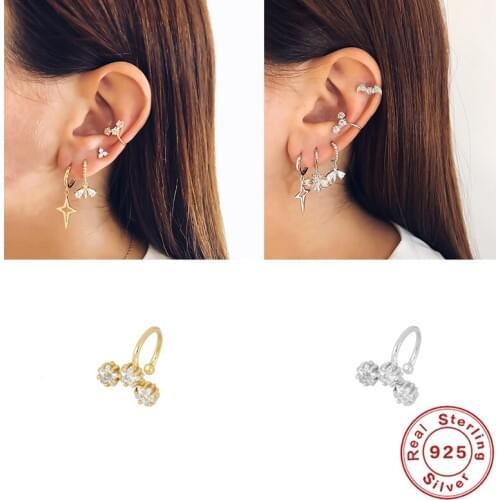 GS S925 Sterling Silver Sparkling Bling CZ Clip No Pierced Earcuff Jewelry Earrings for Girls Lovers' Woman Birthday Gift