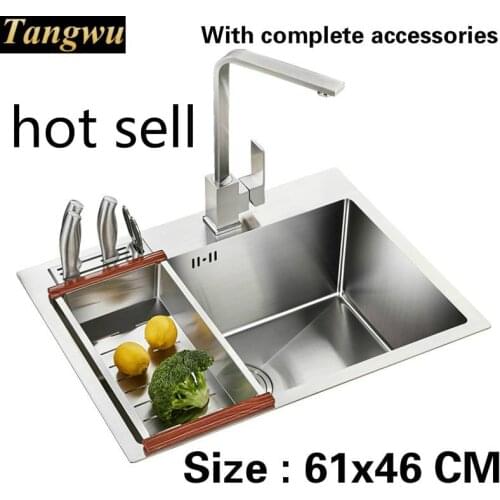 Free shipping Handmade ordinary food grade 304 stainless steel kitchen sink single slot 3 mm thick durable 61x46 CM