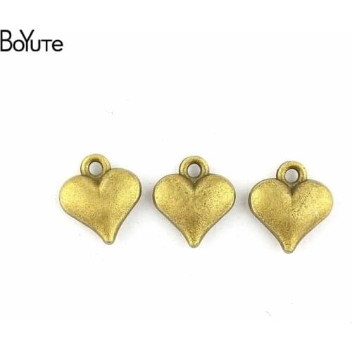 BoYuTe (100 Pieces/Lot) 11*12MM Love Heart Shape Antique Bronze Plated Zinc Alloy Pendant Charms Diy Jewelry Findings Accessory