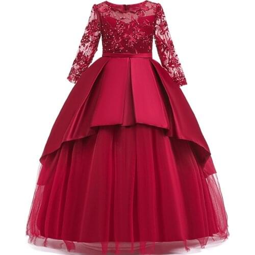 Childrens dress 2020 new mesh embroidered diamond princess dress girls long-sleeve wedding dress long dress 4-14 years