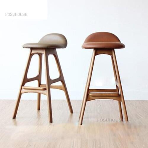 Nordic Solid Wood Bar Chair Home Light Luxury Backrest Bar Chair Minimalist Modern Furniture Soft Cushion Reception Bar Chairs