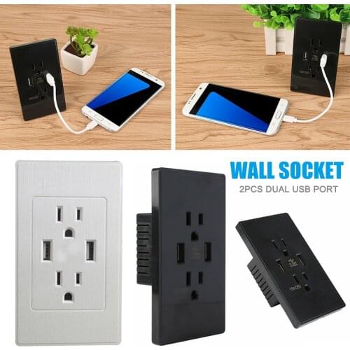 Dual USB Wall Outlet Charger Port Socket with 15A Electrical Receptacle AC Power 5V/2A AUG889