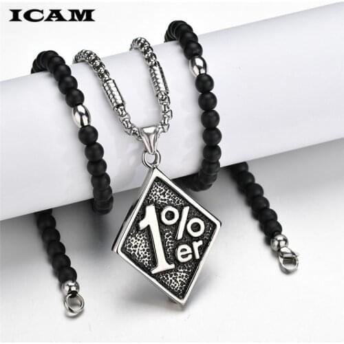 ICAM One Percent 1% ER Funny Necklace Trendy Jewelry Pendants Cool Men Stainless Biker Pendant For Male Hip Hop Necklace