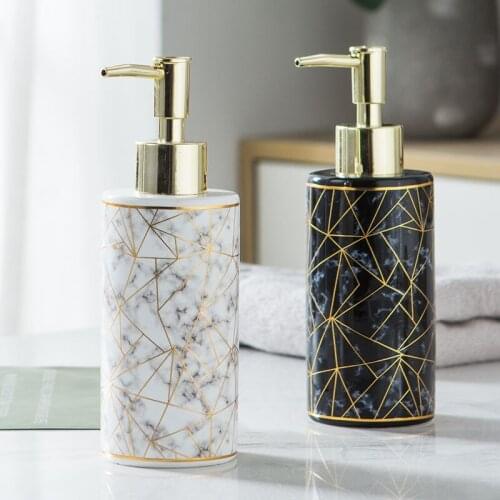 300ml Ceramic Soap Dispenser Marble Grain Hand Soap Bottle Bath Shampoo Shower Gel Press Bottle Nordic Lotion Liquid Sub-bottle