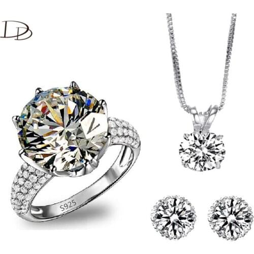 Big crystal ring pendant necklace earrings sets for women wedding bridal white gold color jewellery brand jewelry ASM008